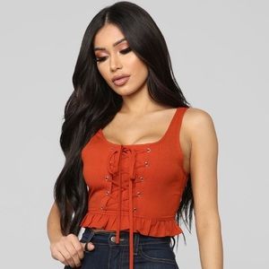 Fashion Nova Lace Up Ruffle Tank